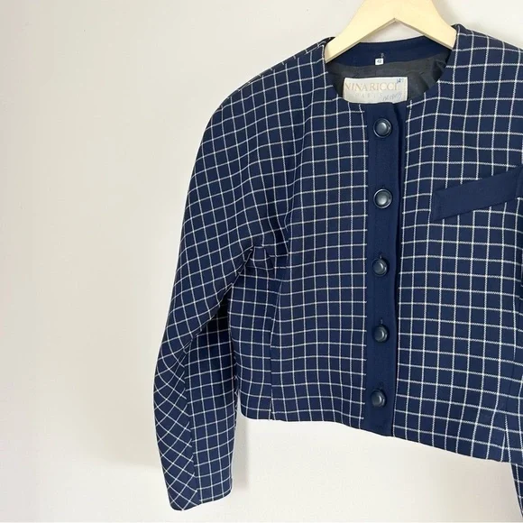 Vintage Nina Ricci 1980s Navy Windowpane Blazer - Picture 5 of 6